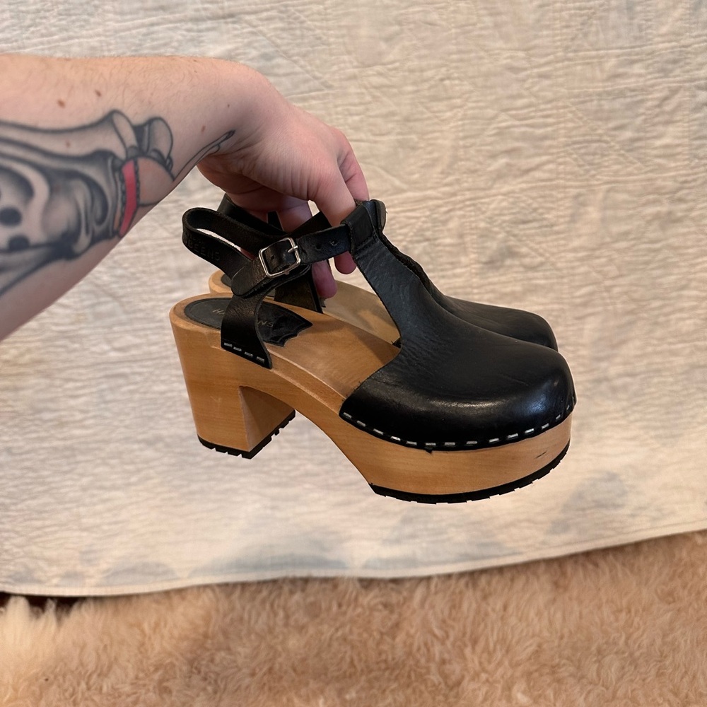 Swedish hasbeens t strap clogs